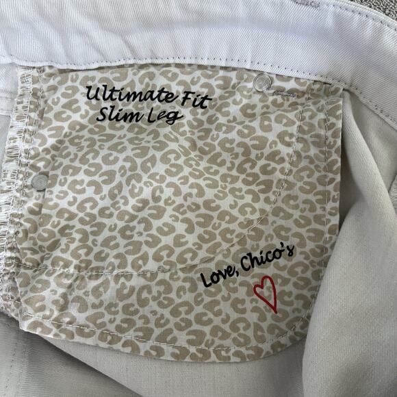 Chico's Platinum Denim Women's Size 3 (16) Ultimate Fit Slim Leg Beige Embossed - Picture 5 of 8